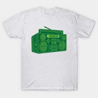 Boombox (Yellow Green Lines + Cadmium Green Drop Shadow) Analog / Music T-Shirt